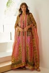 Buy_Zariaah_Pink Viscose Silk Floral Printed Cape Princess Leopard With Dress  _at_Aza_Fashions