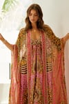 Buy_Zariaah_Pink Viscose Silk Floral Printed Cape Princess Leopard With Dress  _Online_at_Aza_Fashions