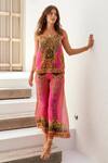 Buy_Zariaah_Pink Viscose, Silk Stones V-neck Princess Leopard Print Top With Pant _at_Aza_Fashions