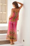 Shop_Zariaah_Pink Viscose, Silk Stones V-neck Princess Leopard Print Top With Pant _at_Aza_Fashions