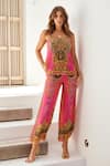 Zariaah_Pink Viscose, Silk Stones V-neck Princess Leopard Print Top With Pant _Online_at_Aza_Fashions