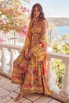 Zariaah_Yellow Viscose Silk Printed Summer Garden Open Cape  _Online_at_Aza_Fashions