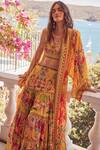 Buy_Zariaah_Yellow Viscose Silk Printed Summer Garden Open Cape  _Online_at_Aza_Fashions