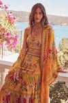 Zariaah_Yellow Viscose Silk Printed Summer Garden Open Cape  _at_Aza_Fashions