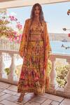 Buy_Zariaah_Yellow Viscose Silk Printed Summer Garden Open Cape  _at_Aza_Fashions