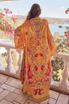 Shop_Zariaah_Yellow Viscose Silk Printed Summer Garden Open Cape  _at_Aza_Fashions