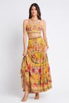 Buy_Zariaah_Yellow Viscose Silk Printed Summer Garden Maxi Skirt  _Online_at_Aza_Fashions