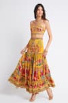 Shop_Zariaah_Yellow Viscose Silk Printed Summer Garden Maxi Skirt  _Online_at_Aza_Fashions