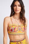 Zariaah_Yellow Viscose Silk Printed Summer Garden Sweetheart Bustier Top  _Online_at_Aza_Fashions