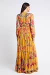 Shop_Zariaah_Yellow Chiffon Printed Summer Garden Deep V Neck Maxi Dress  _at_Aza_Fashions