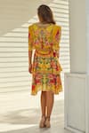 Shop_Zariaah_Yellow Viscose Silk Printed Summer Garden Deep V Multi-layered Dress  _at_Aza_Fashions