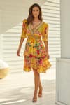 Buy_Zariaah_Yellow Viscose Silk Printed Summer Garden Deep V Multi-layered Dress  _Online_at_Aza_Fashions