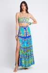 Buy_Zariaah_Blue Viscose Silk Printed Ocean Slit Maxi Skirt  _at_Aza_Fashions