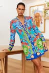 Buy_Zariaah_Blue Viscose Silk Printed Ocean Shawl Lapel Blazer Dress  _Online_at_Aza_Fashions