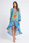 Buy_Zariaah_Blue Viscose Silk Printed Ocean Deep V Neck High-low Dress  _at_Aza_Fashions