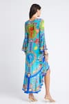 Shop_Zariaah_Blue Viscose Silk Printed Ocean Deep V Neck High-low Dress  _at_Aza_Fashions