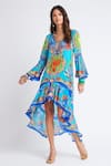 Buy_Zariaah_Blue Viscose Silk Printed Ocean Deep V Neck High-low Dress  _Online_at_Aza_Fashions