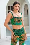 Buy_Zariaah_Green Viscose, Silk Crystals Sweetheart Neck Wild Leopard Print Bustier Top _at_Aza_Fashions