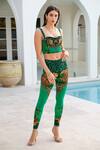 Zariaah_Green Viscose, Silk Crystals Sweetheart Neck Wild Leopard Print Bustier Top _Online_at_Aza_Fashions