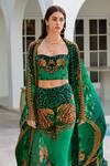 Buy_Zariaah_Green Viscose, Silk Crystals Sweetheart Neck Wild Leopard Print Bustier Top _Online_at_Aza_Fashions