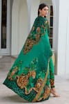 Shop_Zariaah_Green Viscose Silk Printed Wild Leopard Open Long Cape  _at_Aza_Fashions