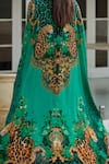 Zariaah_Green Viscose Silk Printed Wild Leopard Open Long Cape  _Online_at_Aza_Fashions