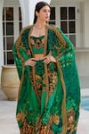 Buy_Zariaah_Green Viscose Silk Printed Wild Leopard Open Long Cape  _Online_at_Aza_Fashions