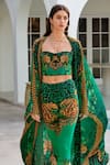 Zariaah_Green Viscose Silk Printed Wild Leopard Open Long Cape  _at_Aza_Fashions