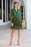 Buy_Zariaah_Green Chiffon Printed Wild Leopard Collar Shirt Dress  _at_Aza_Fashions