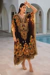 Buy_Zariaah_Black Viscose, Silk Crystals, Embroidery V-neck Enchanted Print Kaftan _at_Aza_Fashions
