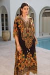 Buy_Zariaah_Black Viscose, Silk Crystals, Embroidery V-neck Enchanted Print Kaftan _Online_at_Aza_Fashions