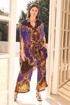 Buy_Zariaah_Blue Viscose, Silk Crystals, Embroidery Collared Empress Print Kaftan _at_Aza_Fashions