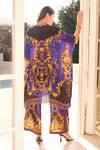 Shop_Zariaah_Blue Viscose, Silk Crystals, Embroidery Collared Empress Print Kaftan _at_Aza_Fashions