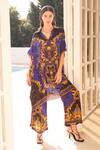 Buy_Zariaah_Blue Viscose, Silk Crystals, Embroidery Collared Empress Print Kaftan _Online_at_Aza_Fashions