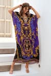 Buy_Zariaah_Blue Viscose, Silk Embroidery Round Neck Empress Long Kaftan _at_Aza_Fashions