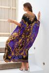 Shop_Zariaah_Blue Viscose, Silk Embroidery Round Neck Empress Long Kaftan _at_Aza_Fashions