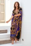 Zariaah_Blue Viscose, Silk Embroidery Round Neck Empress Long Kaftan _Online_at_Aza_Fashions