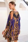 Shop_Zariaah_Blue Viscose Silk Crystal Embellished V Empress Short Kaftan Dress  _at_Aza_Fashions