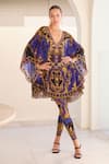 Buy_Zariaah_Blue Viscose Silk Crystal Embellished V Empress Short Kaftan Dress  _Online_at_Aza_Fashions