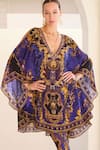 Shop_Zariaah_Blue Viscose Silk Crystal Embellished V Empress Short Kaftan Dress  _Online_at_Aza_Fashions