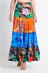 Buy_Zariaah_Multi Color Viscose, Silk Tropical Floral Print Tiered Skirt _Online_at_Aza_Fashions