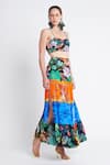Shop_Zariaah_Multi Color Viscose, Silk Tropical Floral Print Tiered Skirt _Online_at_Aza_Fashions