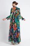 Shop_Zariaah_Multi Color Chiffon Crystal Tropical Print Long Pleated Jacket  _at_Aza_Fashions