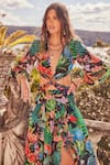 Zariaah_Multi Color Viscose Silk Crystal Embellished Tropical Print Maxi Dress  _Online_at_Aza_Fashions