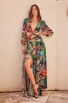 Buy_Zariaah_Multi Color Viscose Silk Crystal Embellished Tropical Print Maxi Dress  _Online_at_Aza_Fashions