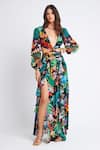 Shop_Zariaah_Multi Color Viscose Silk Crystal Embellished Tropical Print Maxi Dress  _Online_at_Aza_Fashions