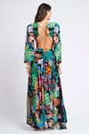 Buy_Zariaah_Multi Color Viscose Silk Crystal Embellished Tropical Print Maxi Dress  