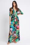 Buy_Zariaah_Multi Color Viscose Silk Crystal Embellished Tropical Print Maxi Dress  _at_Aza_Fashions