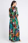 Shop_Zariaah_Multi Color Viscose Silk Crystal Embellished Tropical Print Maxi Dress  _at_Aza_Fashions