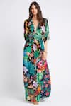 Zariaah_Multi Color Viscose Silk Crystal Embellished Tropical Print Maxi Dress  _Online_at_Aza_Fashions